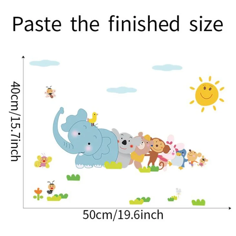 1PCS Cartoon Elephant Animal Wall Sticker For Kid's Room Self-adhesive  Kindergarten Home Decoration 42*24CM