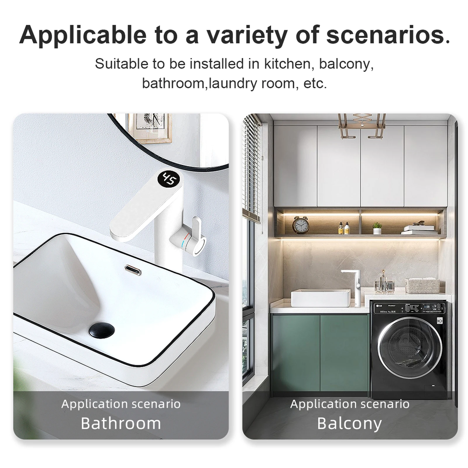 سخان مياه 2 في 1، سخان مياه فوري كهربائي للمياه الساخنة المستمرة مع تصميم مقبض غير قابل للانزلاق، صديق للبيئة ABS