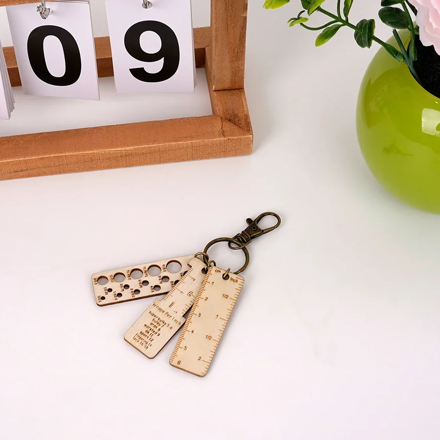 Wood Stick Ruler Wood Mark Buckle Yarn Braided Mark Buckle Number Buckle Key Chain Wood Carved Round Storage