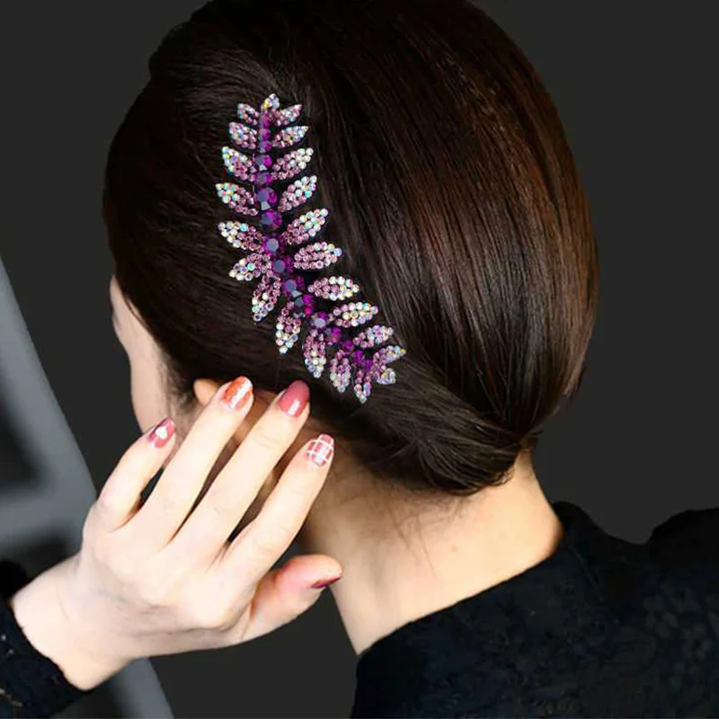 Shiny Crystal Hair Comb Clip Bright Wheat Feathery Rhinestone Hairclip Broken Hair Finishing Tool Hairpin Headwear Accessory