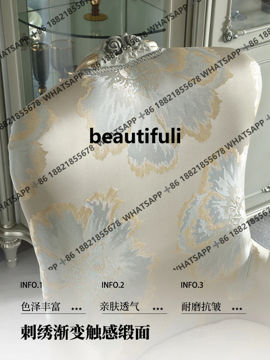 French solid wood turntable round dining table European retro carved dining table and chairs SE4