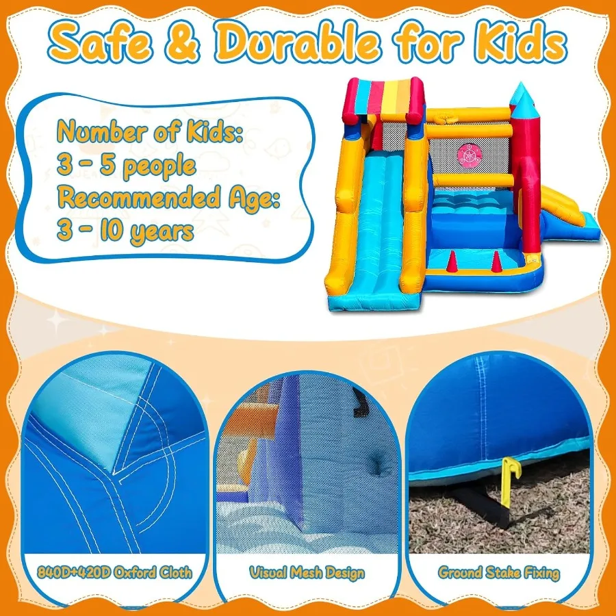 บ้านลมสำหรับเด็กอายุ 3-10 ปี, 9 in 1 บ้านลมขนาดใหญ่สำหรับเด็กเล็ก เล่นกลางแจ้งในสนามหลังบ้าน บ้านลมกระโดด 11.38x10.2 ฟุต