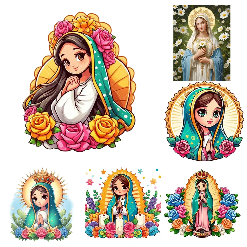 Mexican style  Mary  Iron On Heat Transfer Stickers For Clothes DTF Pinted Vinyl Thermal Appliques Washable T-Shirt Decal