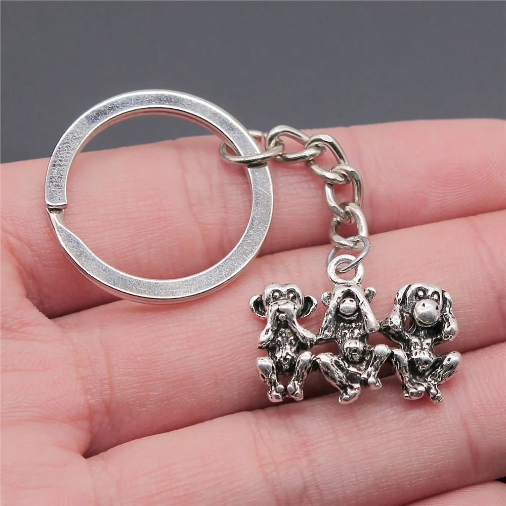 Souvenirs Gift Dropshipping Antique Silver Color 19x25mm Three Wise Monkeys Pendant Keyring