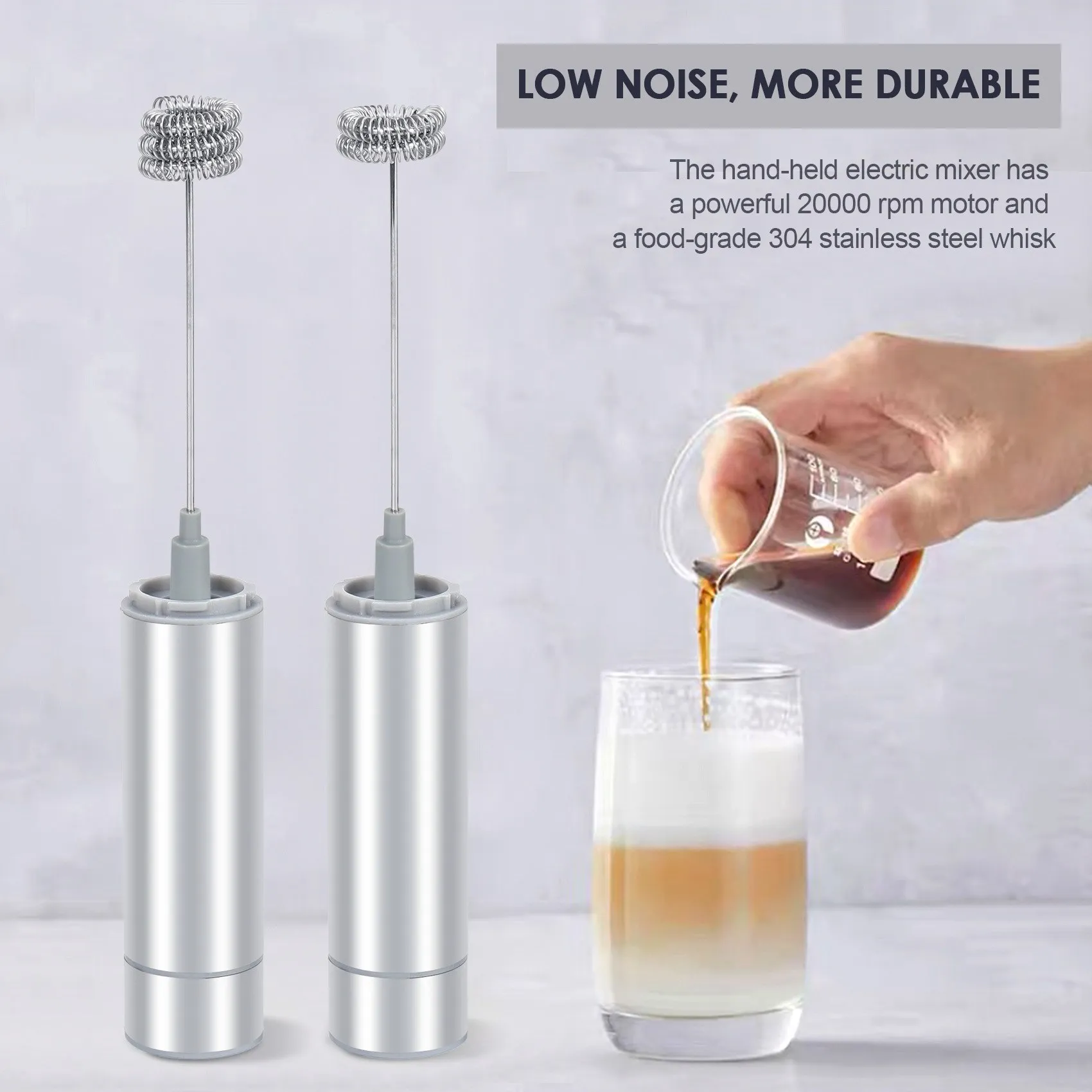 ミルク泡立て器電動ハンドヘルド、旅行コーヒー泡立て器。ミルク発泡用コーヒー泡立て器、dri用フラットテ/カプチーノ泡立て器ミキサー