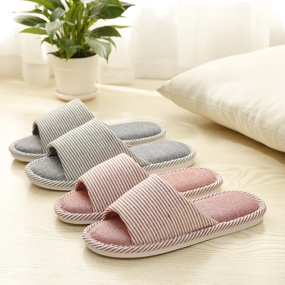 Striped Women's home slippers House Shoes Flip flops woman 실내화 chanclas mujer Soft sole Indoor slippers Open Toe Couple shoes