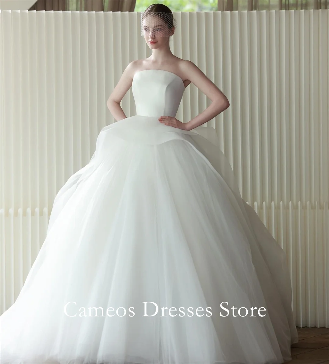 

SONDR Customized Strapless Ivory Ball Gowns Tulle Zipped Wedding Dresses Tiered Korea Brides Gowns Women Bridal Dresses