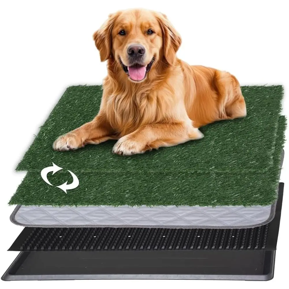 

Large Indoor Portable Pet Grass Potty with 2 Replaceable Artificial Grass Pads and Quick Absorbent Pee Pads