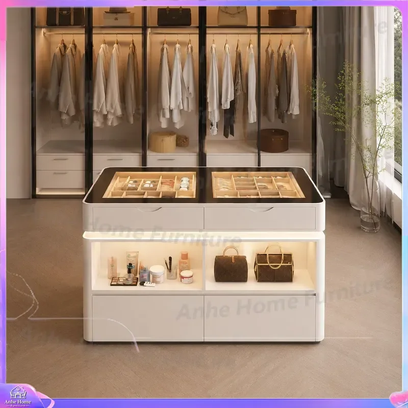 Modern Island Display Cabinet Multi Layer Storage Unit for Clothing Store Jewelry Showcase Retail Shop Fixture with Drawers