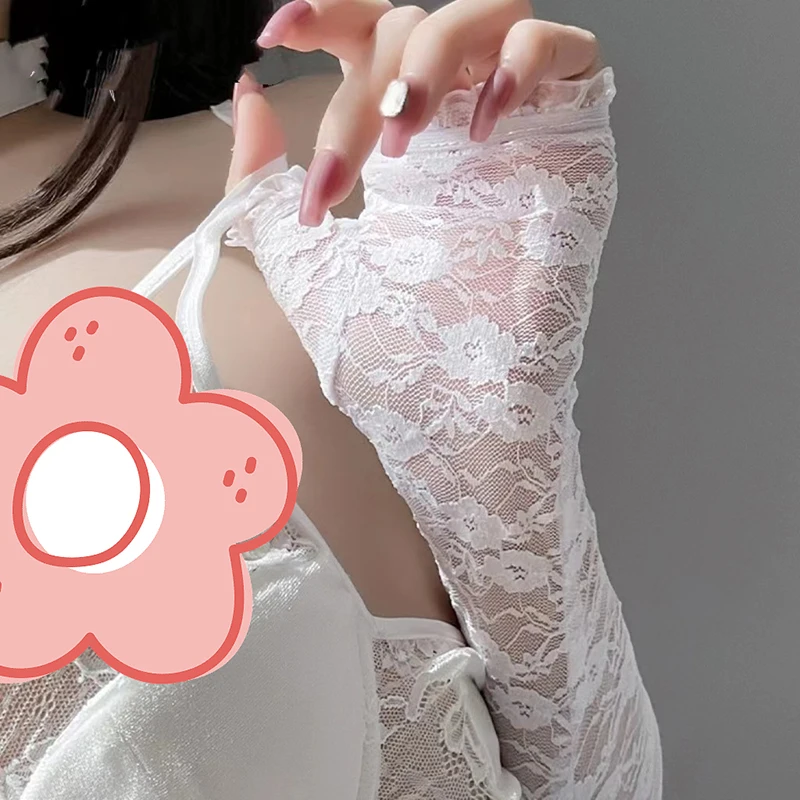 1Pair Long Lace Hollow-Out Fingerless Gloves Sun Protection Sleeves Mesh Lace Thin Cycling Sexy Accessories Bare Finger Gloves