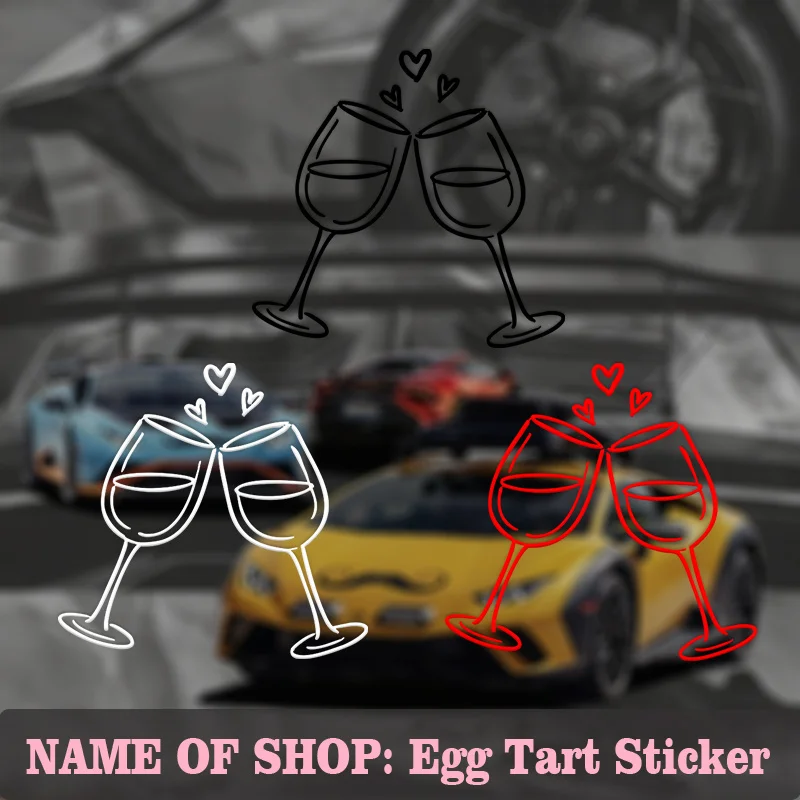 Heart Between Clinking Wine Glasses Transparent Vinyl Decal Multi Color Waterproof Removable Car Motorcycle Decor