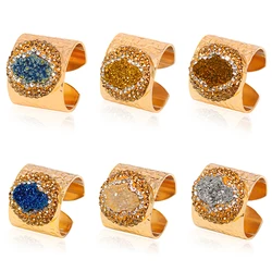 Natural Stone Hand Shape Ring Micro Inlay Adjustable Open Finger Jewelry Gift for Women