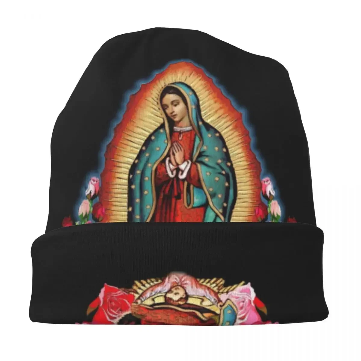 Our Lady Of Guadalupe Bonnet Hat Vintage Outdoor Skullies Beanies Hat Virgin Mary for Men Women Knitting Hat Spring Dual-use Cap