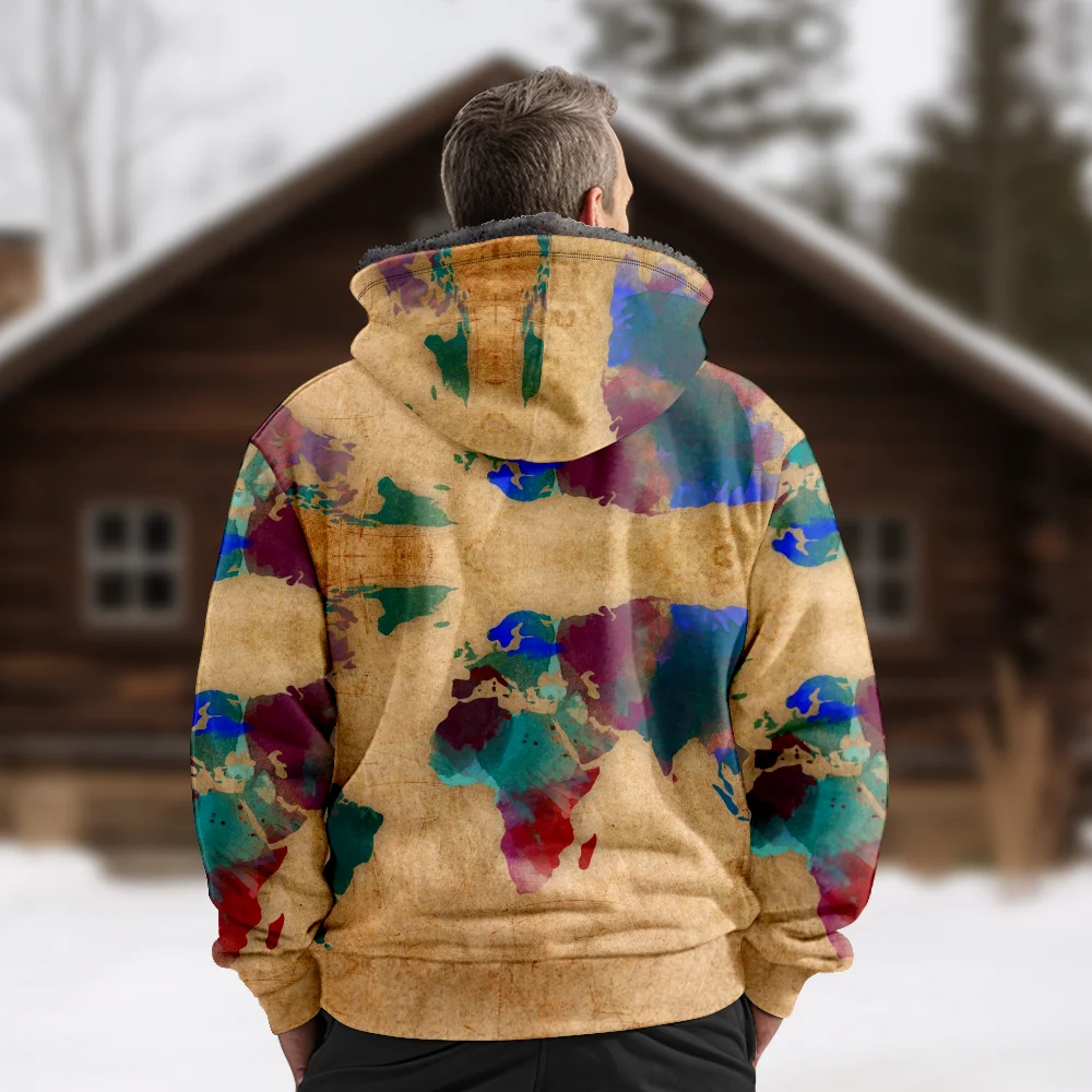 Abrigos de chaquetas de invierno para hombre, abrigo de ropa de algodón con patrón de mapa creativo, hogar elegante masculino