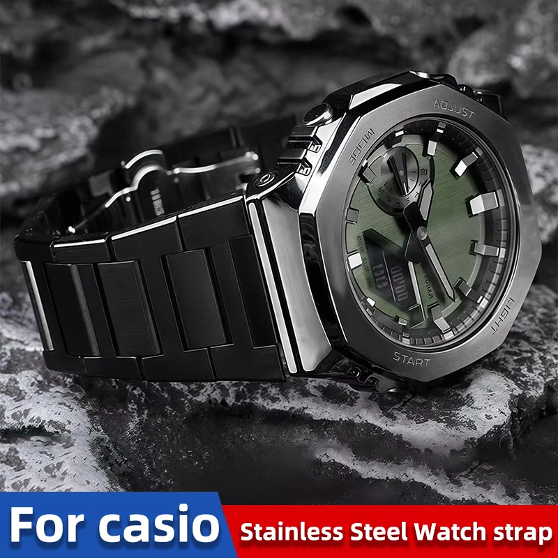 Ремешок для часов из нержавеющей стали для Casio G-SHOCK GM-110 GA-110/120 DW-5600 GW-B5600 GM2100 GA2100 — прочный металлический ремешок 16 мм
