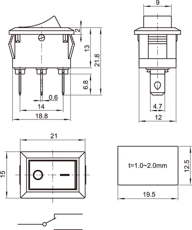 Interruptor de alavanca preto para barco, KCD1, balancim, Marine, 3 pinos, ON, ON, ON, ON, 250V, 15A, 125V, 20A, 10pcs