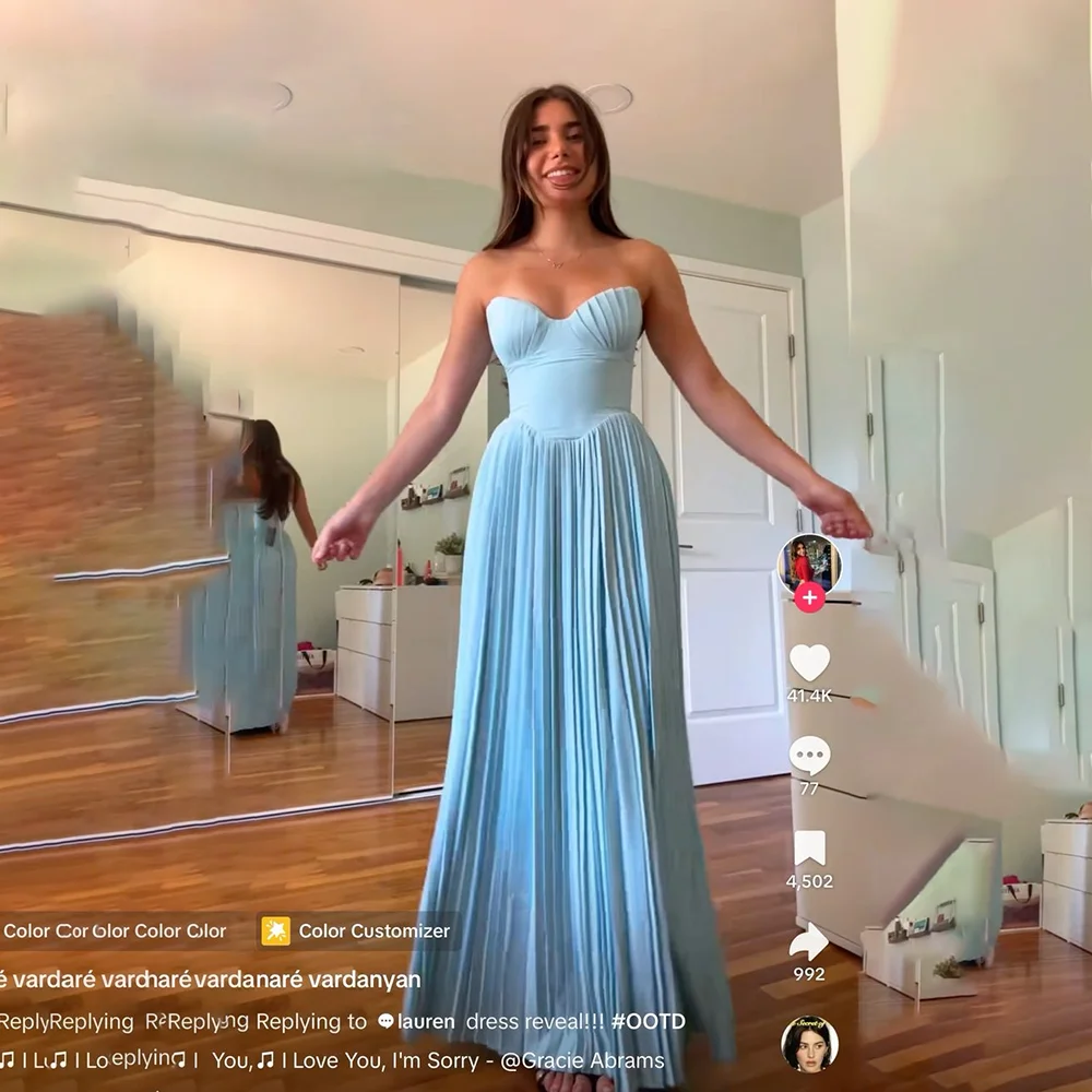 

Голубое милое вечернее платье трапециевидной формы, плиссированные вечерние платья для выпускного вечера для женщин, элегантное современное платье по индивидуальному заказу, Vestidos De Festa