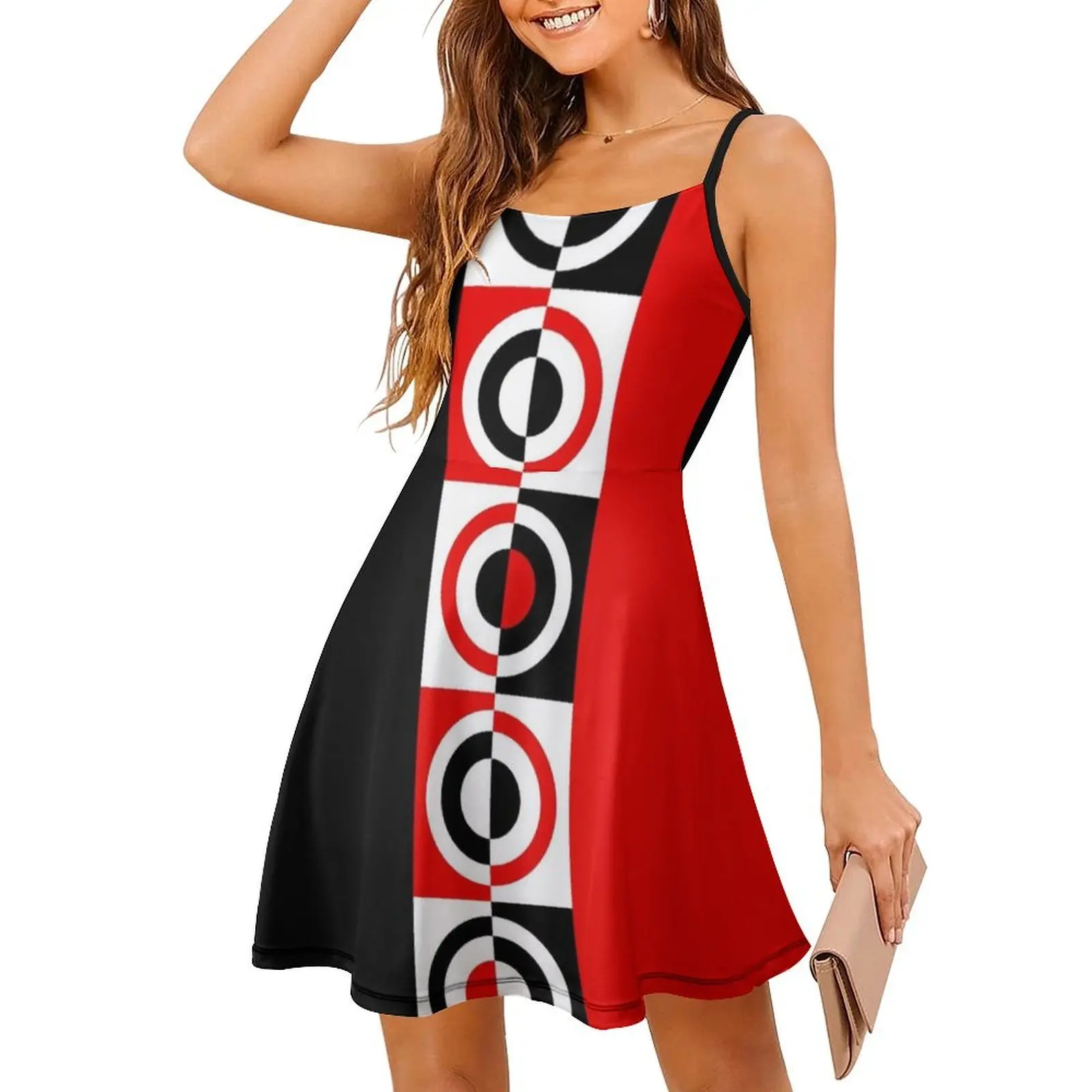 أهداف وزارة الدفاع باللون الأحمر والأسود على الطراز الكوري للنساء فستان كاجوال أنيق للحفلات أو الارتداء اليومي Mod Revival #3