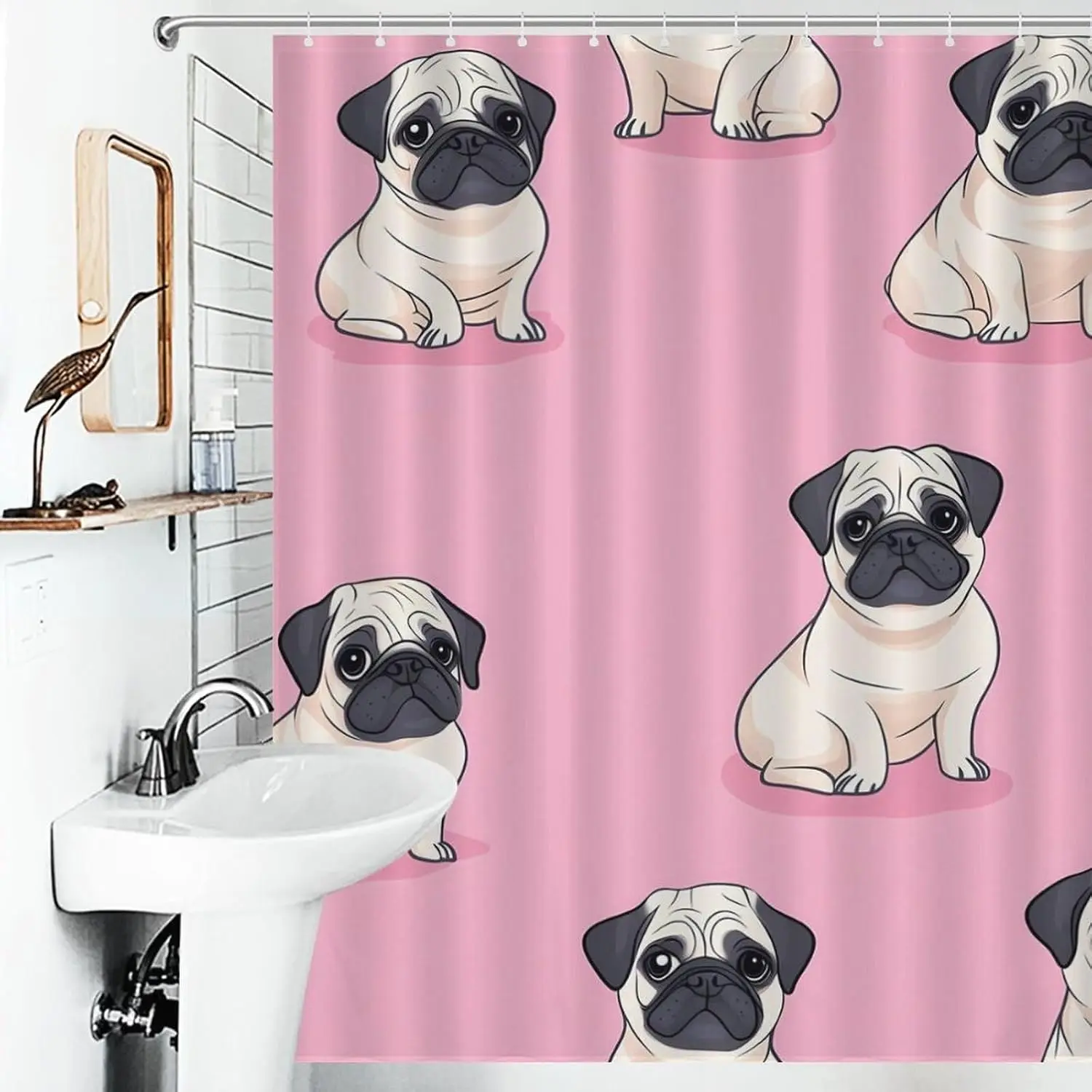 

Милая мультяшная розовая занавеска для душа с собакой и крючком для собак, занавеска для душа, водонепроницаемая легкая занавеска для ванной комнаты с крючками