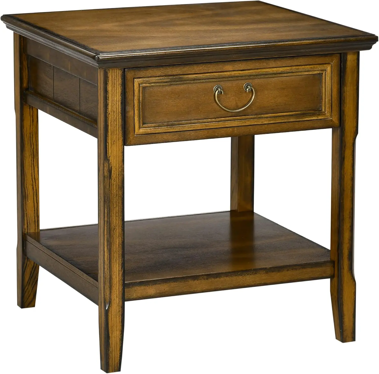

Vintage Farmhouse Side Table Storage End Table With Handle Drawer & Shelf For Living Room, Dark Coffee
