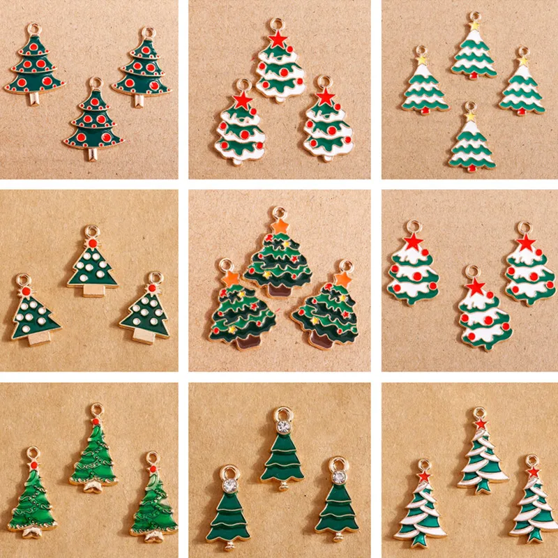 

10pcs Enamel Christmas Tree Charm Pendants for Making Earrings Necklace Bracelet DIY Jewelry Accessories Supplies