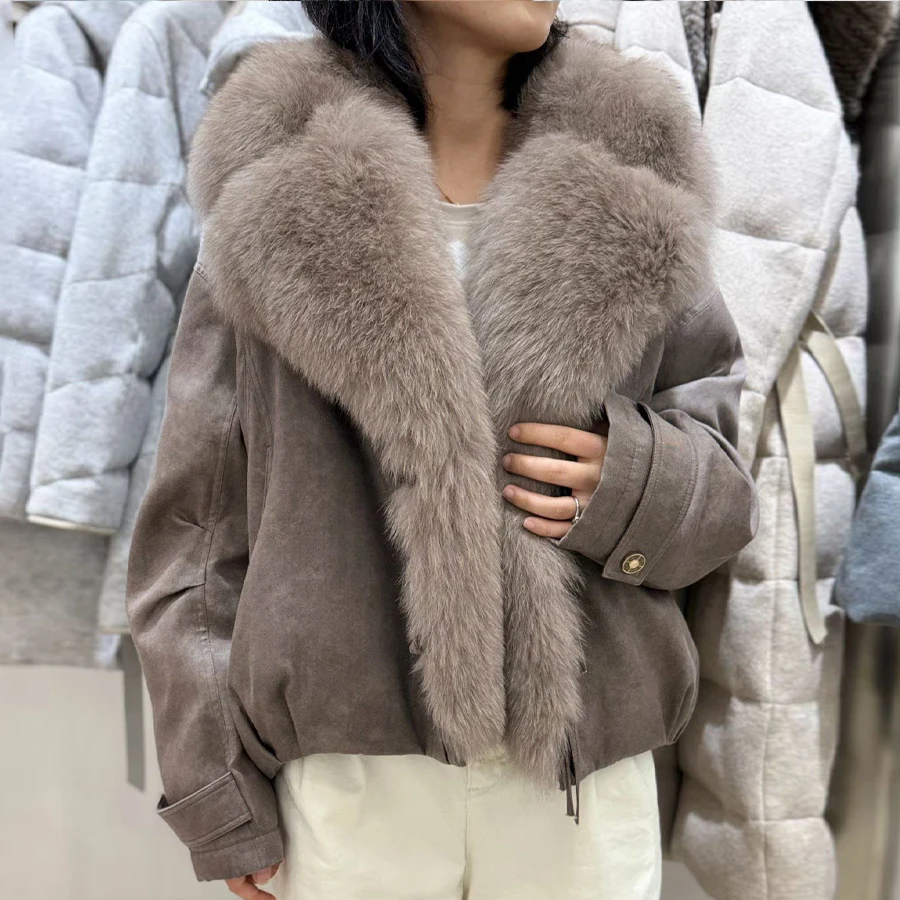 Real Fur Trim Puffer Jacket Winter Down Jacket For Women Bomber Jacket New Fashion Short Fox Fur Zippered Coats