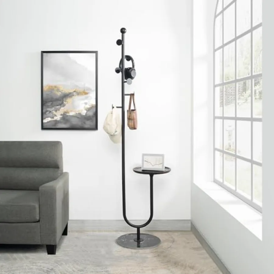

Coat Rack Freestanding with Table and 6 Hooks Corner Coat Tree Heavy-duty Marble Base Coat Rack Stand for Bedroom Living Room O