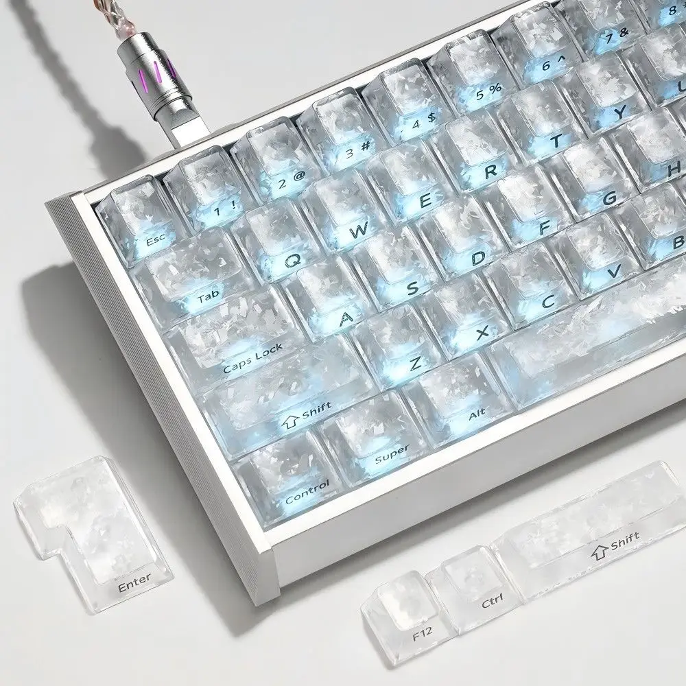 132 key ice carbon patterned keycap, carbon fiber textured translucent side engraved original mechanical magnetic shaft keycap