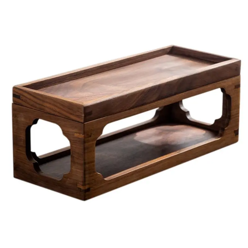 Chinese Black Walnut Hollow Storage Rack   Table Wooden Dry Brewing Tray c