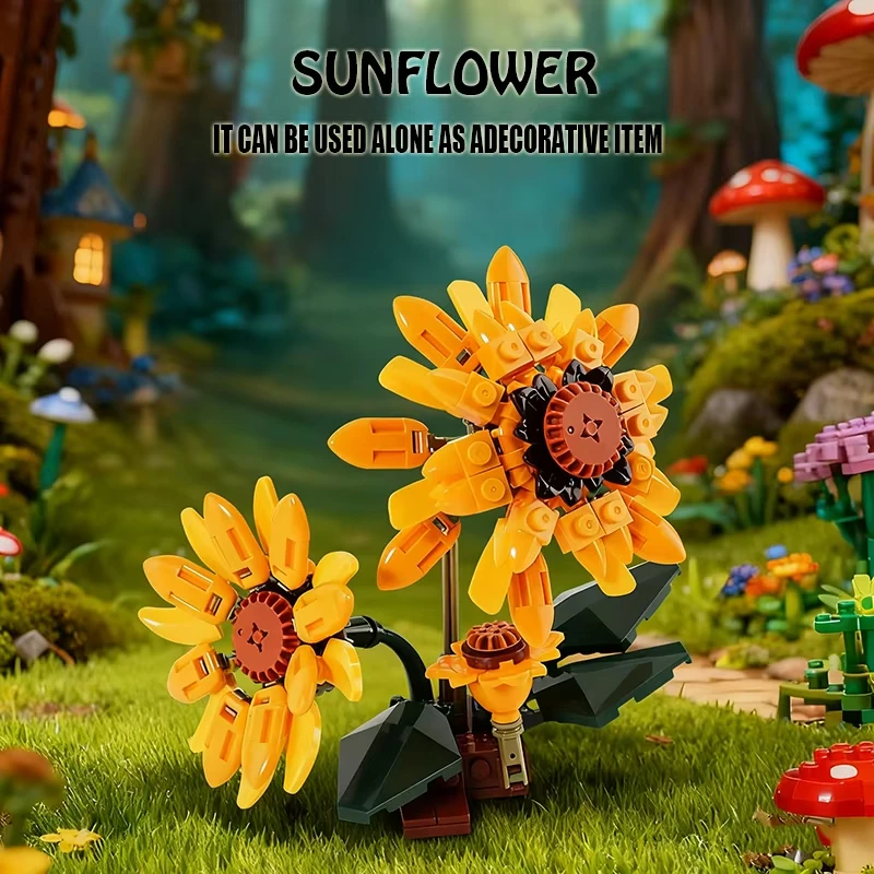 Kit de bloques de construcción de gato esmoquin de girasol MOC, 1434 Uds., flor blanca y negra, gato, modelo Animal, juegos de ladrillos, juguetes DIY para niños, regalos