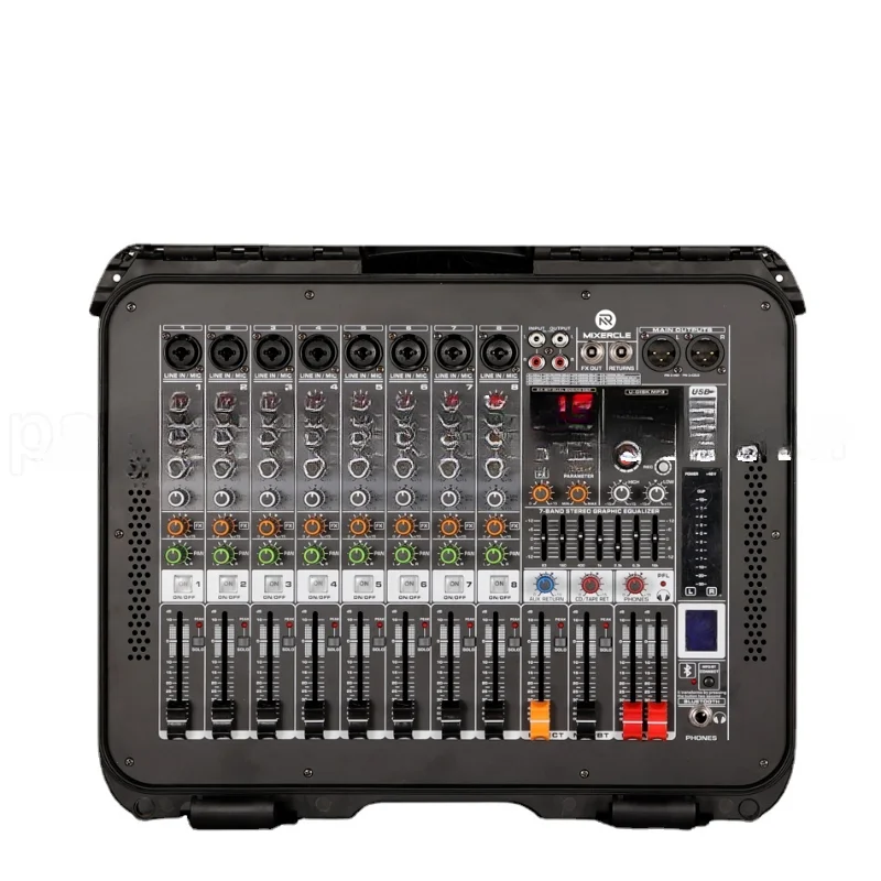 MP-8,Class D 2x650W, Professional DJ Flight Case Mixer 8 Ch with Amplifier Digital Audio Mixing Console USB