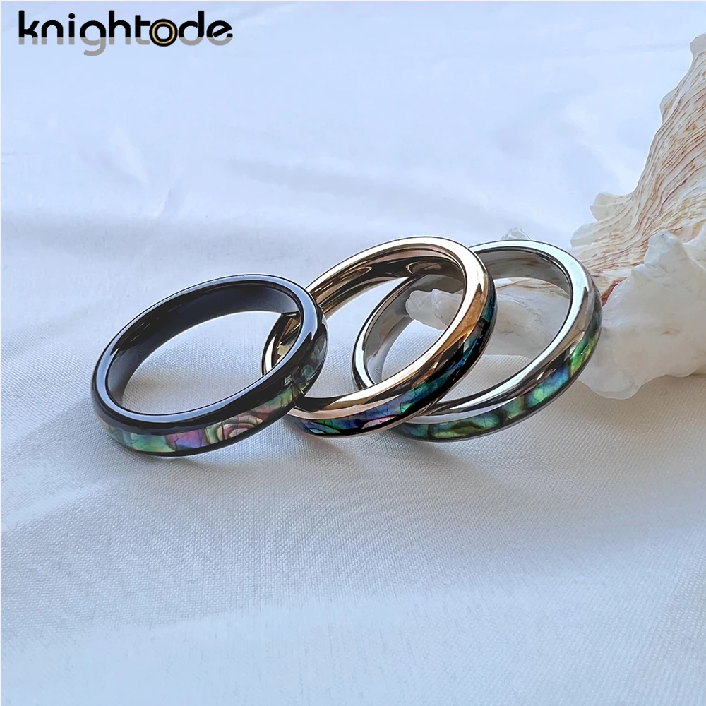 

knightode Abalone Shell Inlay 4mm Tungsten Carbide Wedding Band Womens Customized Rings