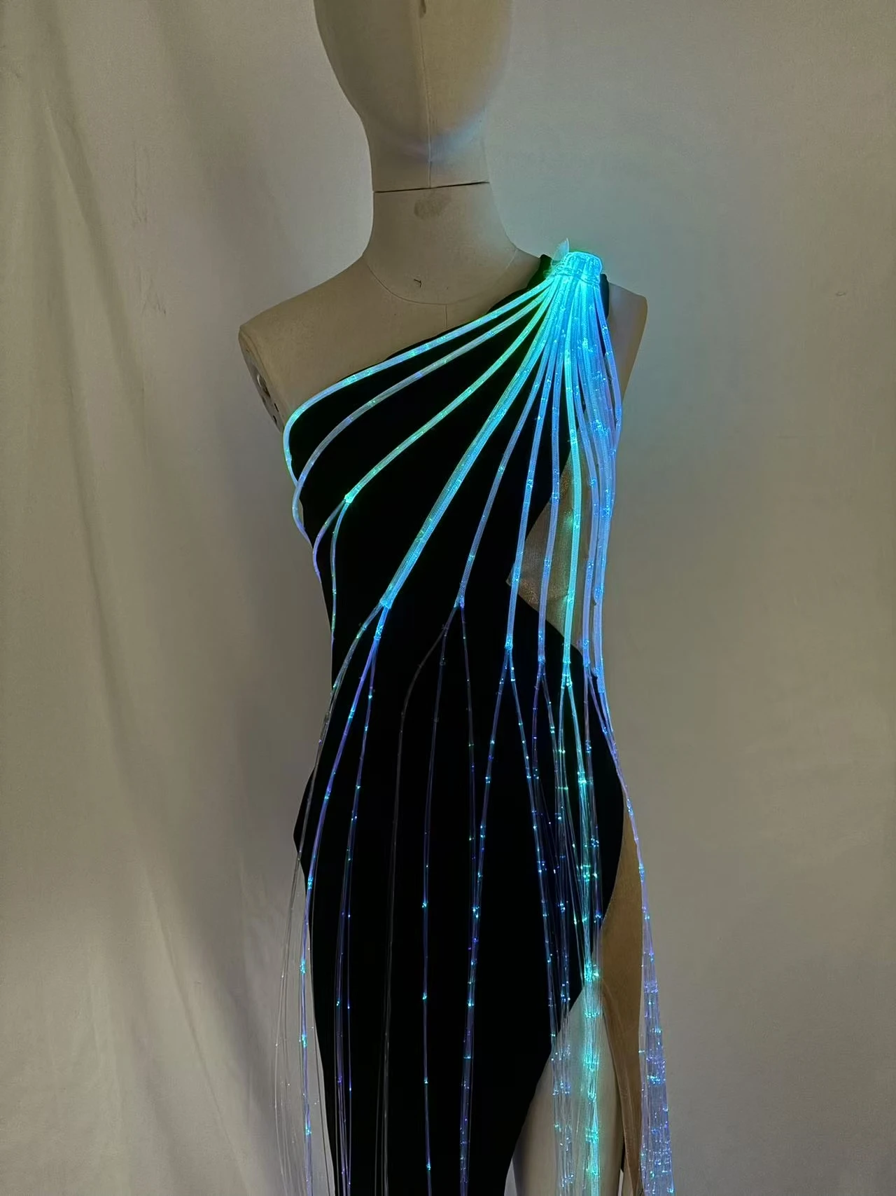 LED luminous performance fiber optic dance clothes, qipao dance clothes, dance skirts, tight fitting dresses, Costume sexy adult