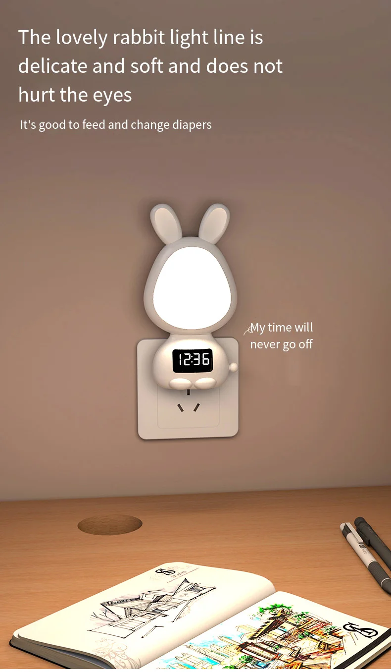 Veilleuse LED avec réveil pour enfants, capteur tactile, lumière douce et chaude, cadeau pour bébé, lampe à cendres, escales, chambre à coucher