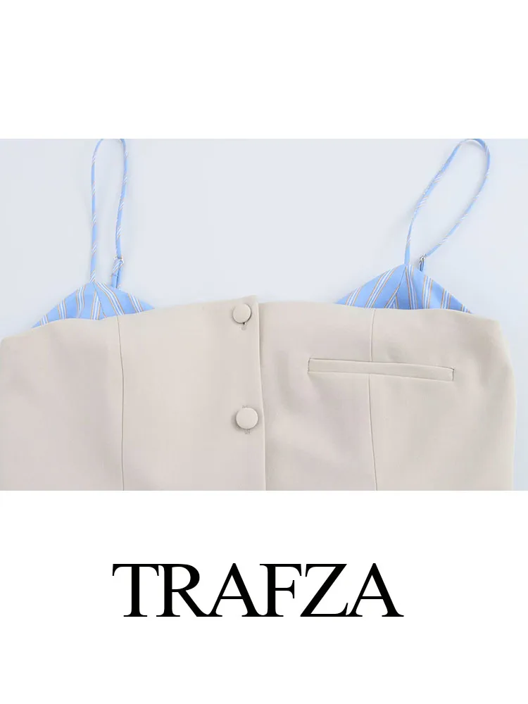 HH Women Stripe Splicing Short Dress Sexy Sleeveless Party Mini Dress Woman Summer Single-Breasted Slim Pleated Sling Dress