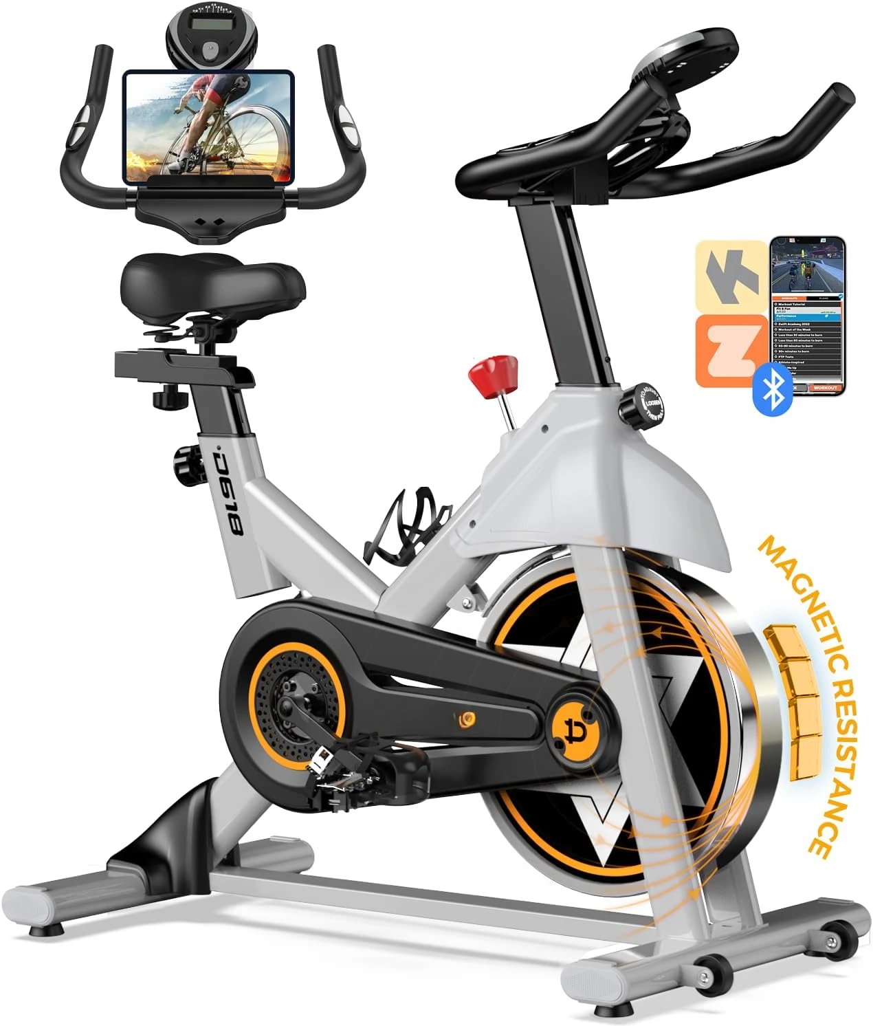 

Stationary Bike for Home Gym, Indoor Cycling Bike w/Comfortable Seat Cushion & Tablet Mount, Silent Belt Drive Indoor Bike