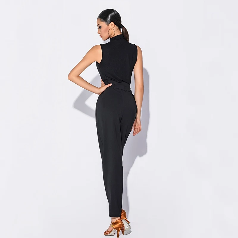 2025 여성을위한 새로운 라틴 댄스 공연 의상 하이 넥 조끼 라틴 바지 복장 여성 차차 룸바 라틴 착용 DQS20499