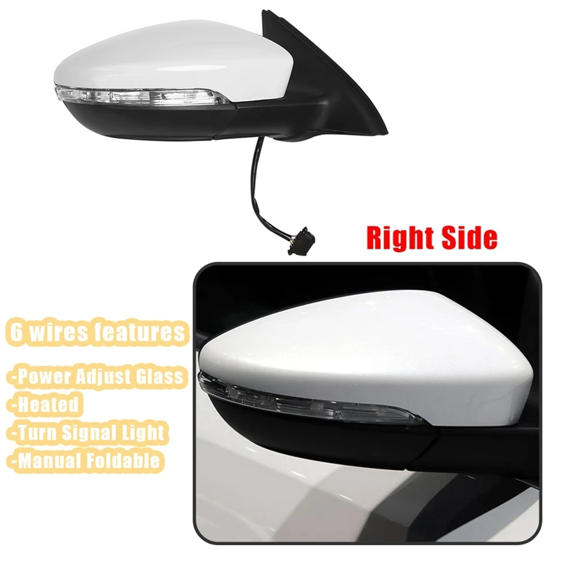 Side Rear View Mirror Assembly Power Glass Heated Turn Signal 6 Wires For JETTA 2011 - 2018 5C7857508 White