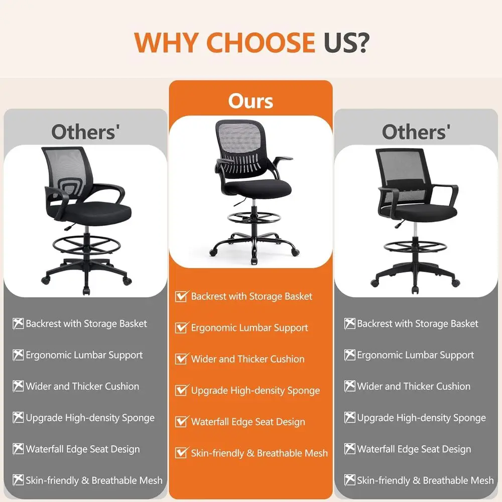 كرسي مكتب مريح قابل للتعديل مع مساند للذراعين قابلة للطي، دعم قطني مريح، مقعد مكتب دوار، أسود عميق