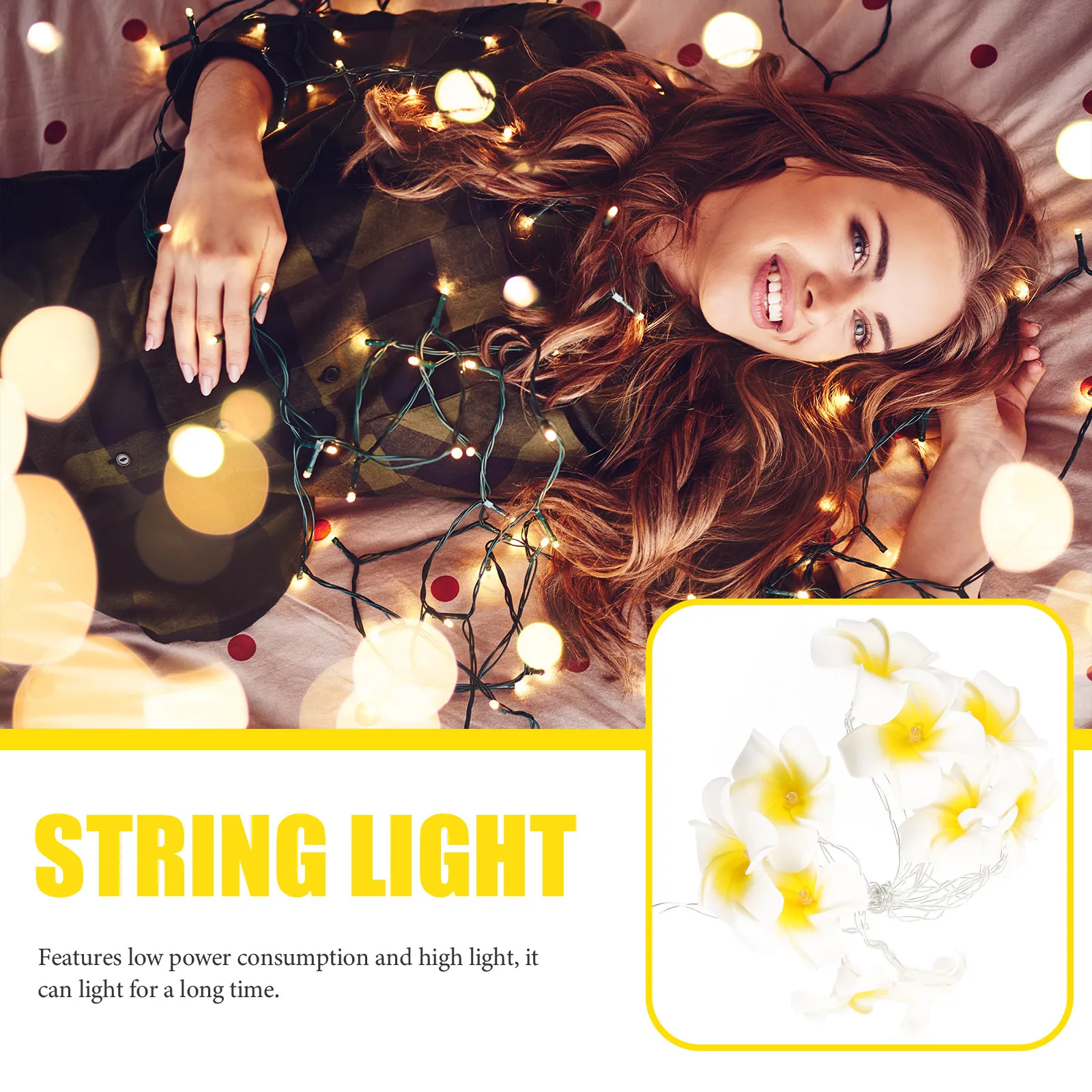 

1.5m LED Flower String Light Artificial Plumeria Bulb Warm White Long Service Life Low Consumption Lighting for Party