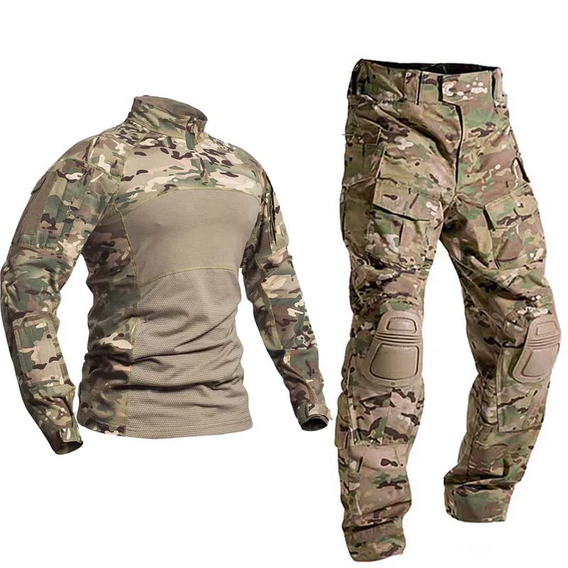 

Outdoor Uniform Tactical Suits Shirts Outfit Men Clothing Tops Airsoft Multicam Cargo Pants Camo Hunting Pant +Pads