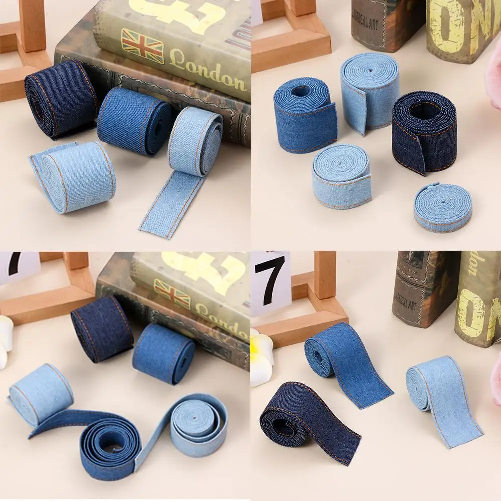 Double-sided Jumper Denim Ribbon Jeans Fabric Tape Bow Cap Clothing Decorations Sewing DIY Crafts Hairclip Accessories