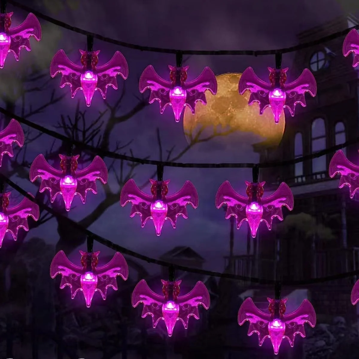 Solar Bat Light String Halloween Party Courtyard Decoration Scene Arrangement Purple Bat LED Light Atmosphere Full