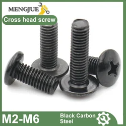 50-10Pcs Metric M2 M2.5 M3 M3.5 M4 M5 M6 Cross Phillips Truss Mushroom Head Screw Black Plated Electronic Carbon Steel Screws