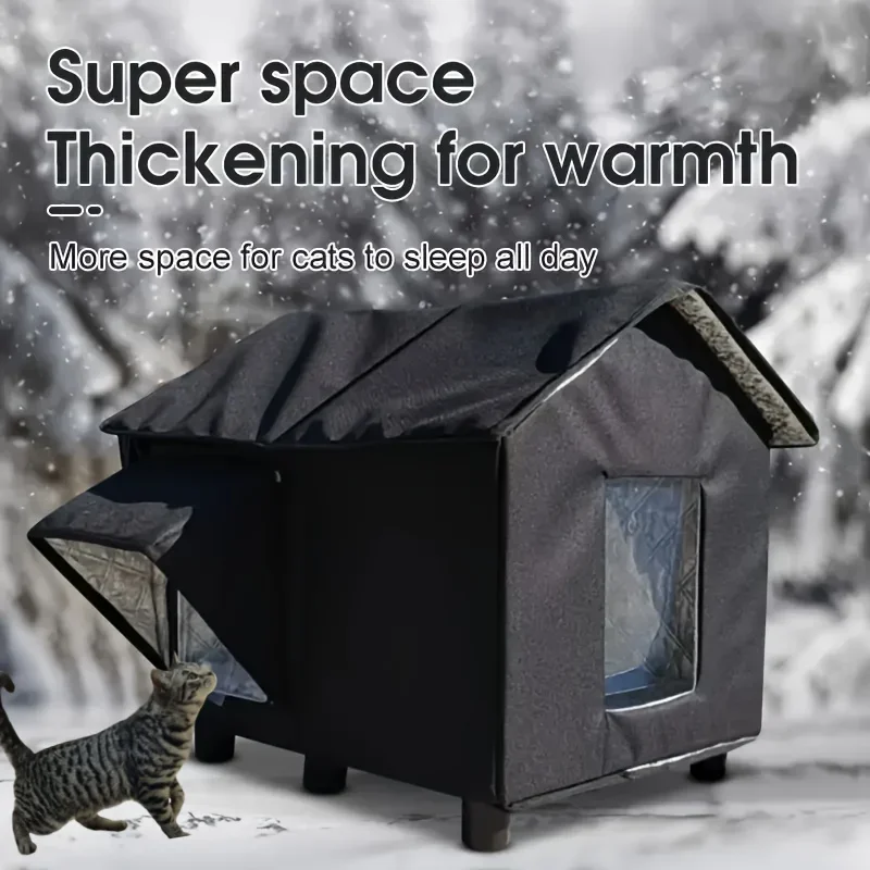 High-capacity Stray Cat House Outdoor Feral Cat Houses Foldable Bracket Pet Tent Cold Resistant Pet House Winter Warm for Outsid