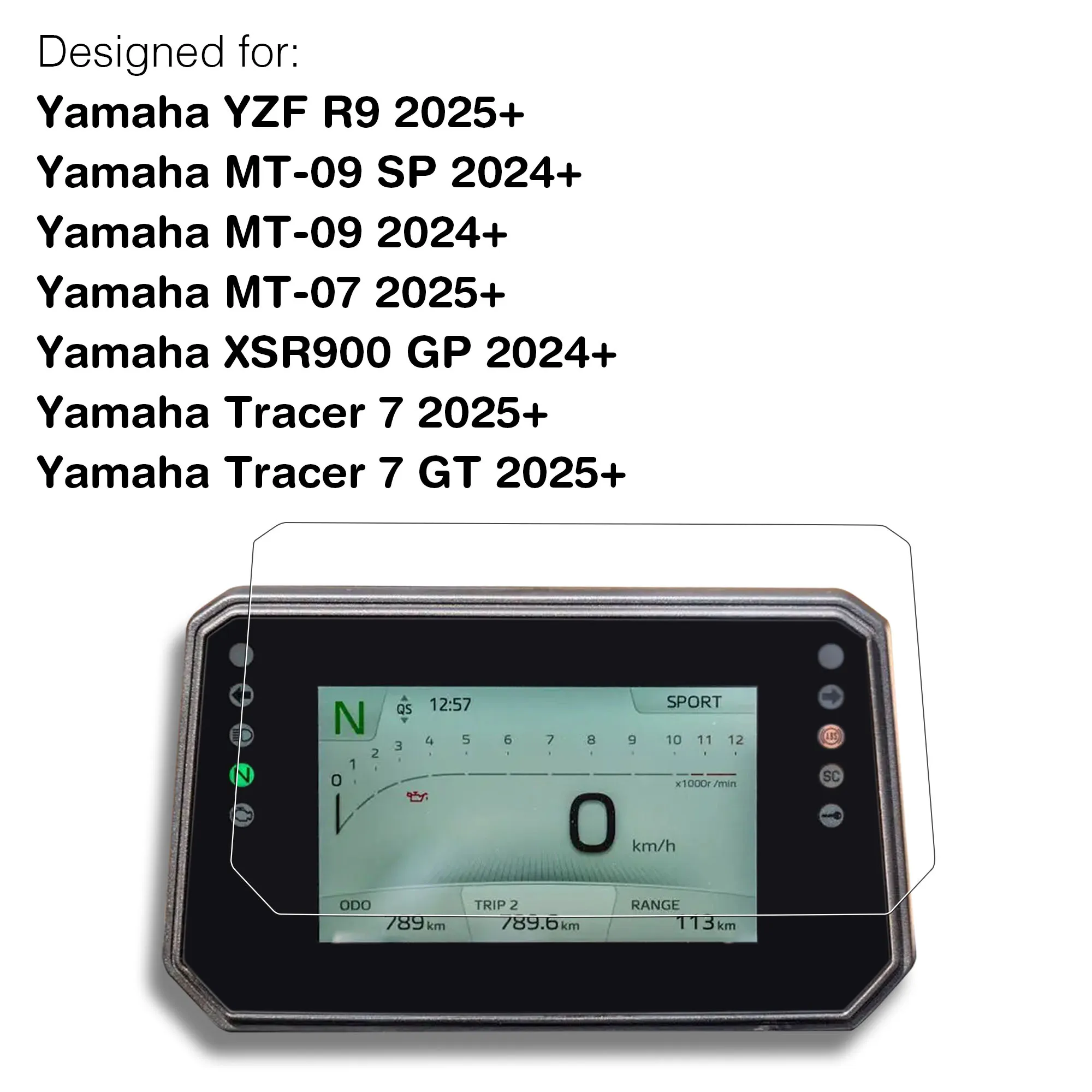 واقي شاشة من الزجاج المقسى لـ Yamaha YZF R9/MT-07/Tracer 7(GT) (2025+)، MT-09(SP)/XSR 900 GP (2024+) أداة الدراجة النارية #2