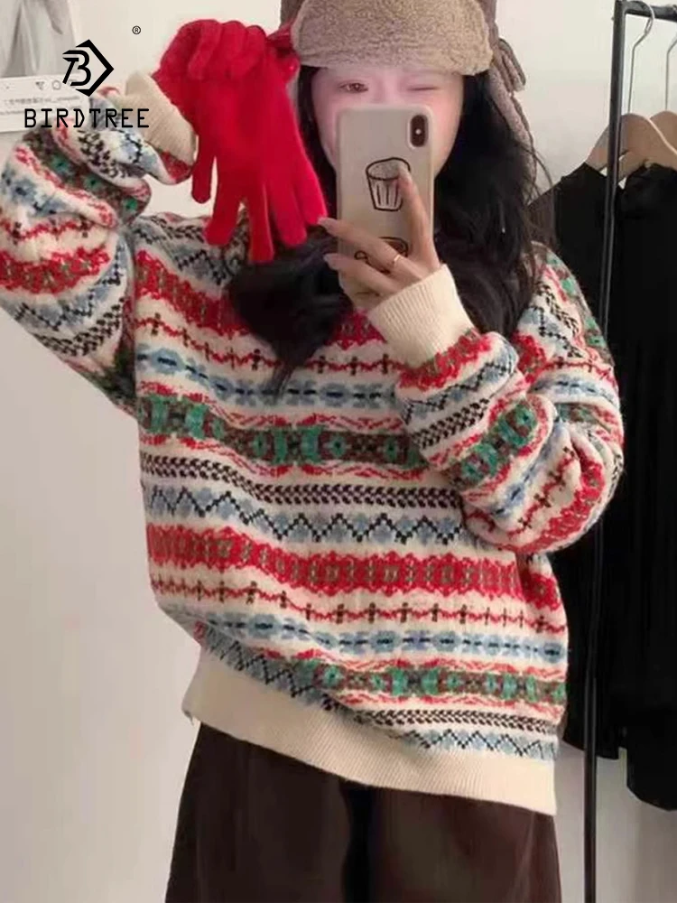 New Autumn Blending Christmas Sweater, Women Long Sleeve Jacquard Loose Tops, Mori Girl Vintage Lazy Pullover, Winter T4N807CC