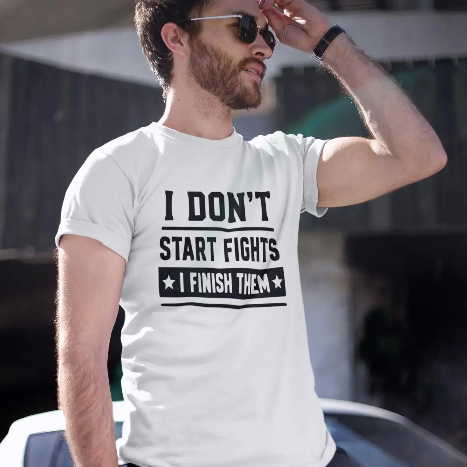 I Don't Start Fights Finish Them T Shirt Sarcastic Humor  vintage Washed Soft Top For Everyday Wear Slightly Stylish