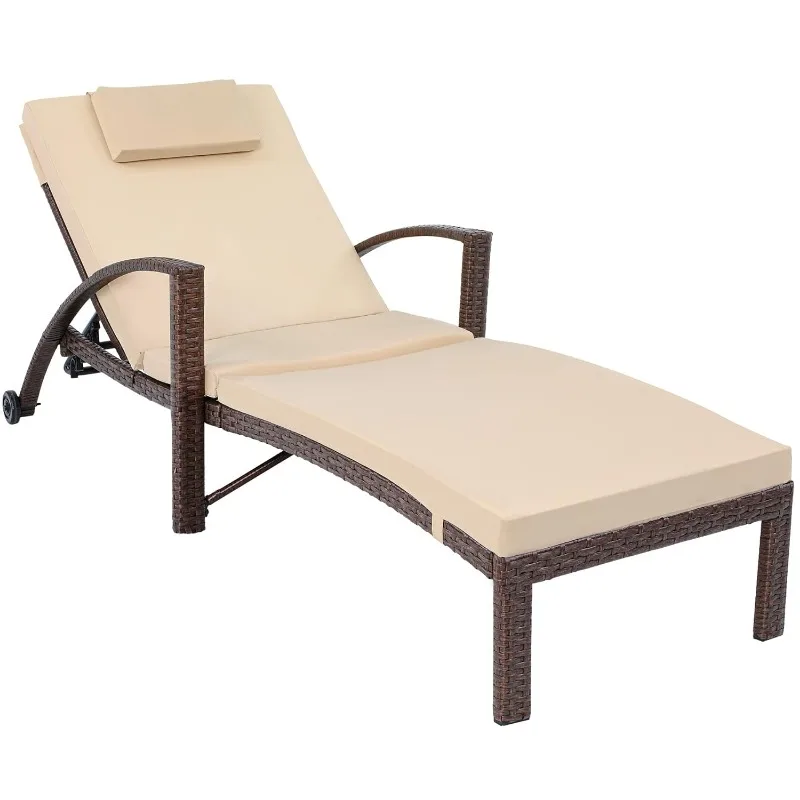 

Outdoor Chaise Lounge Chair, PE Rattan Wicker Patio Pool Loungers with 5-Position Adjustable Backrest, Armrests, outdoor chair