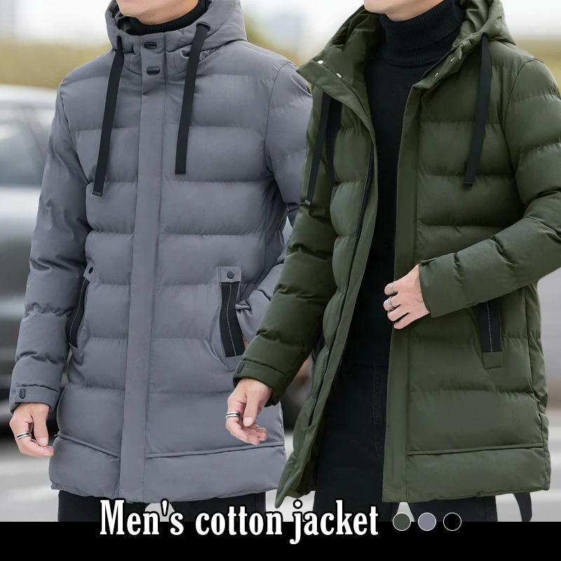 New Winter Thick Men Warm Parka Jackets Casual Men's Outwear Coats Solid Hooded Male Windbreak Coat with Pockets